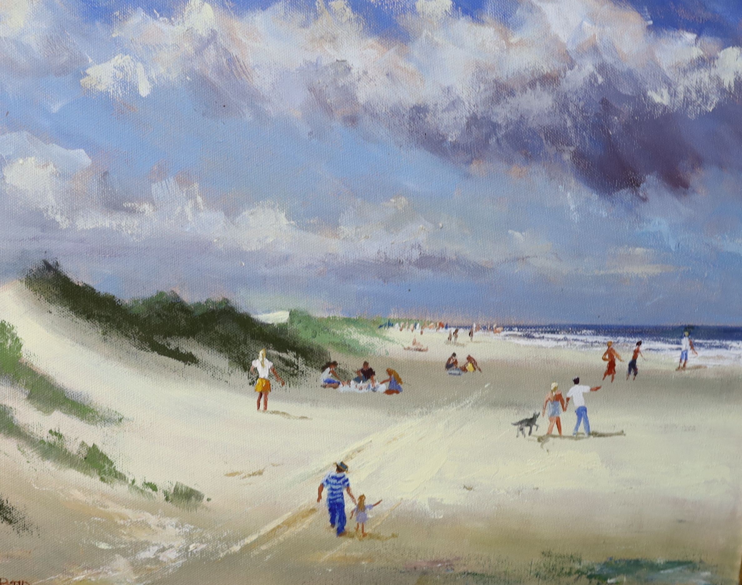 Roy Pettitt (1935-), three oils, Beach scenes and Seated female nude, largest 38 x 49cm, with a watercolour and four sketch books